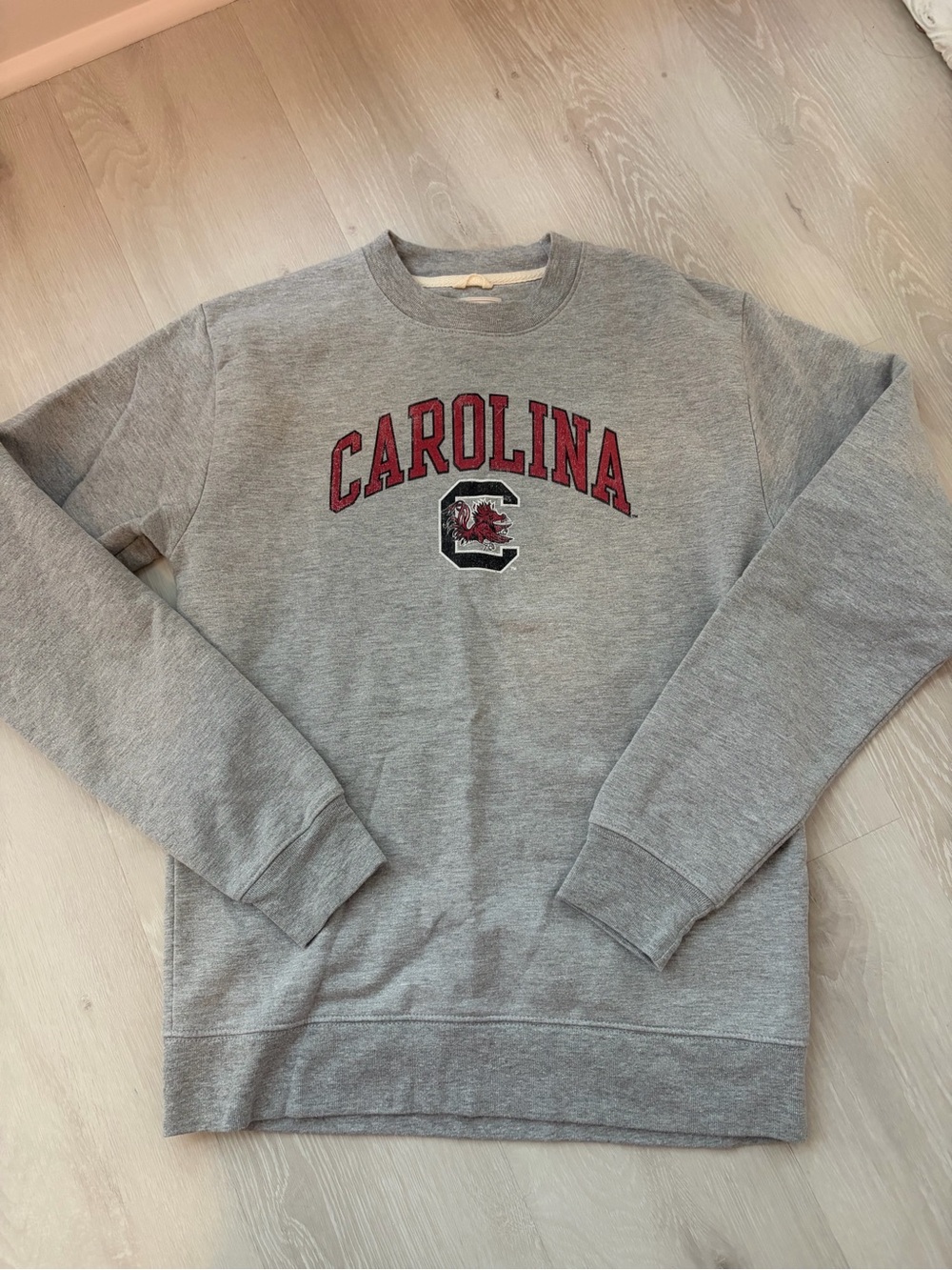 League Gray Crewneck Sweatshirt with Red Carolina Lettering